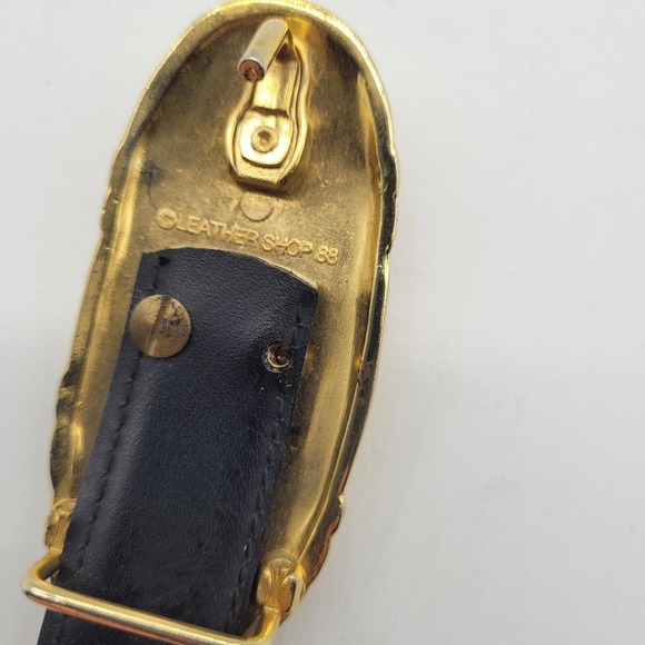 Vintage Leather Shop womens Lg 38.5" Genuine Snakeskin Belt Gold Buckle Black - Picture 7 of 10